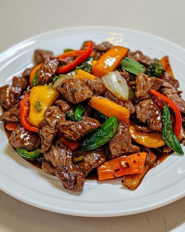 Boeuf sauté piment rouge & basilic